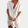 Leinenkleid Damen Sommerkleid Strandmode Tunika Look-Weiß-S-Luzern Mode