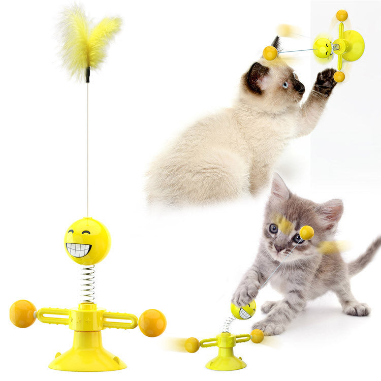 Katzen Spielstation | Nachhaltig Drehend Interaktiv Kratzen Beißen-Gelbe Feder-Luzern Mode
