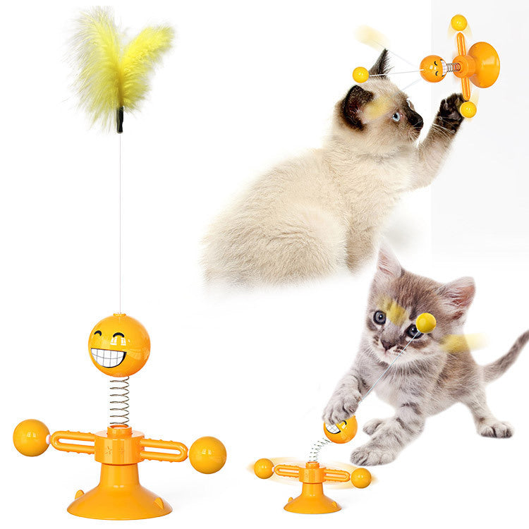 Katzen Spielstation | Nachhaltig Drehend Interaktiv Kratzen Beißen-Orange Feder-Luzern Mode