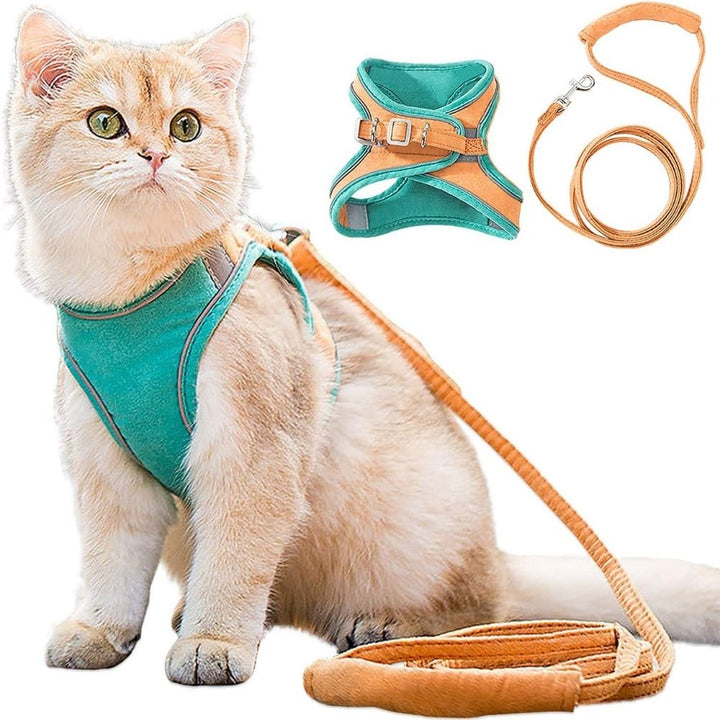 Katzengeschirr | Sicher | Komfortabel | Atmungsaktiv | Mit Leine | Weich | Langlebig-Orange | Teal-S-Luzern Mode