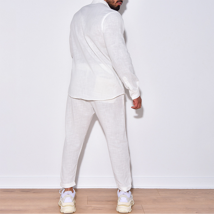 Herren Leinenhemd und Hose Set für Sommermode-Luzern Mode