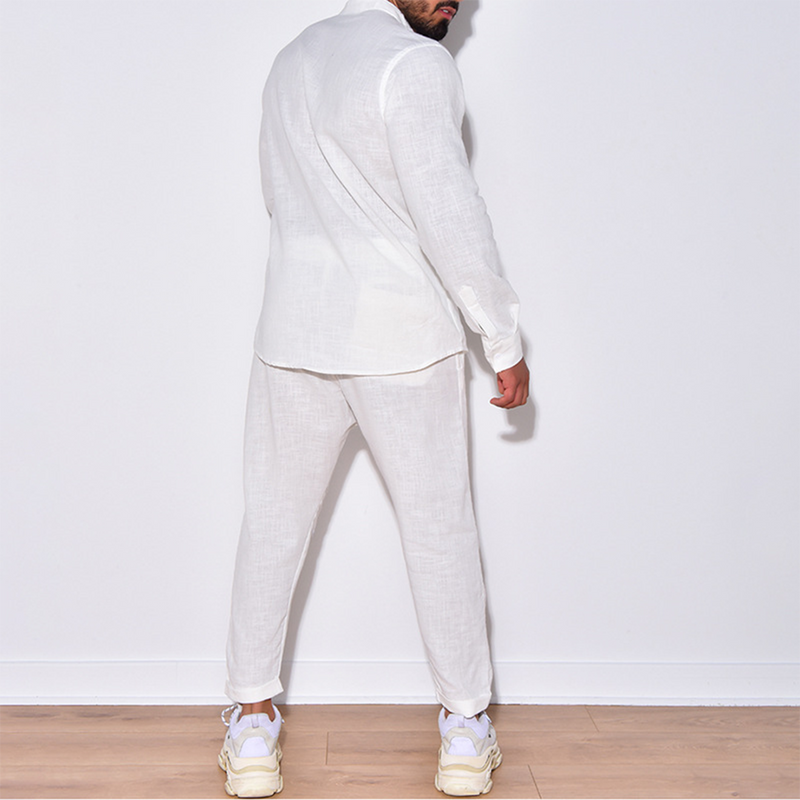 Herren Leinenhemd und Hose Set für Sommermode-Luzern Mode