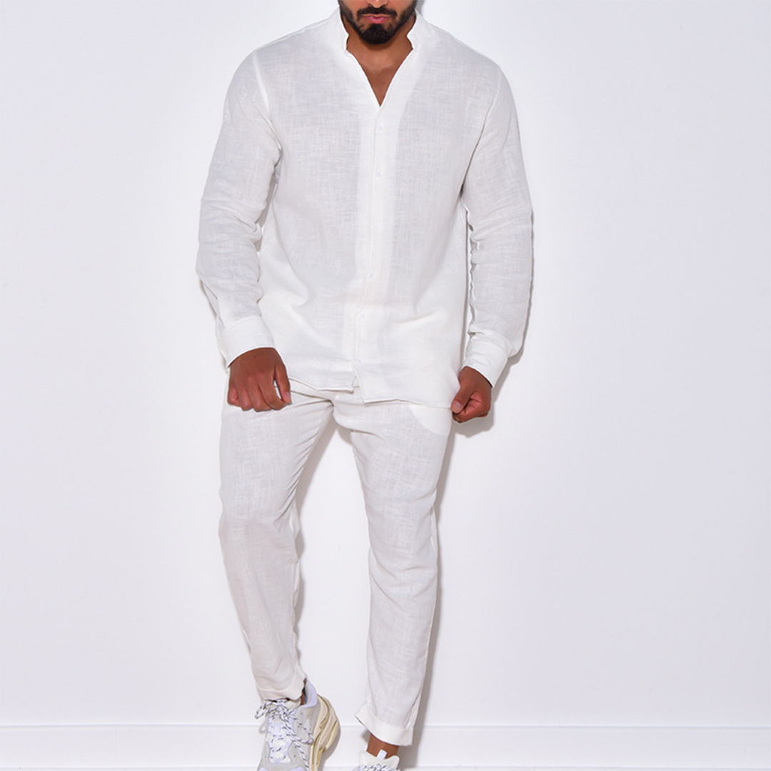 Herren Leinenhemd und Hose Set für Sommermode-S-Luzern Mode