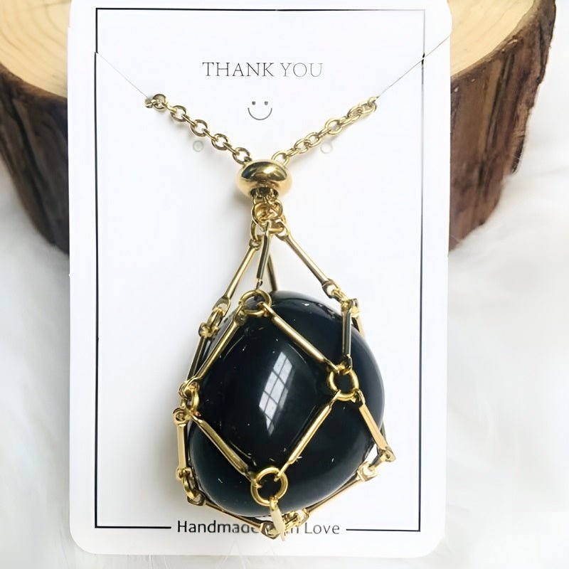 Kette mit Kristallanhänger | Silber Gold | Langlebig | Einzigartig | Stilvoll | Stabil-Gold-Schwarzer Onyx-Luzern Mode