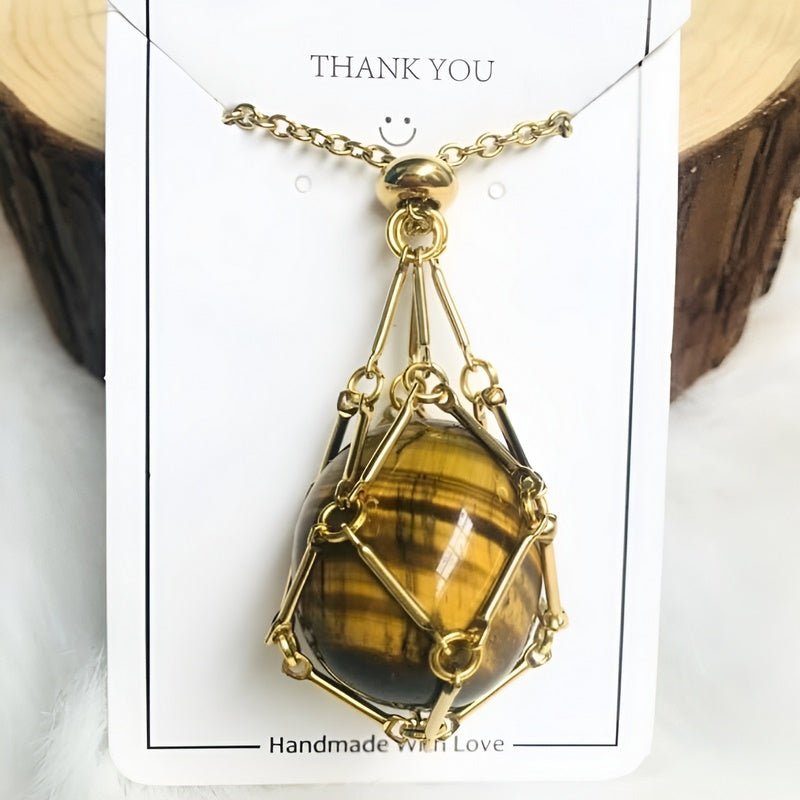 Kette mit Kristallanhänger | Silber Gold | Langlebig | Einzigartig | Stilvoll | Stabil-Gold-Tigerauge-Luzern Mode
