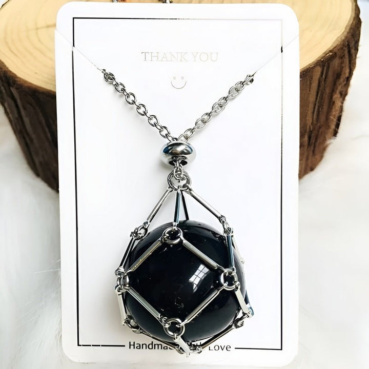 Kette mit Kristallanhänger | Silber Gold | Langlebig | Einzigartig | Stilvoll | Stabil-Zilvber-Schwarzer Onyx-Luzern Mode