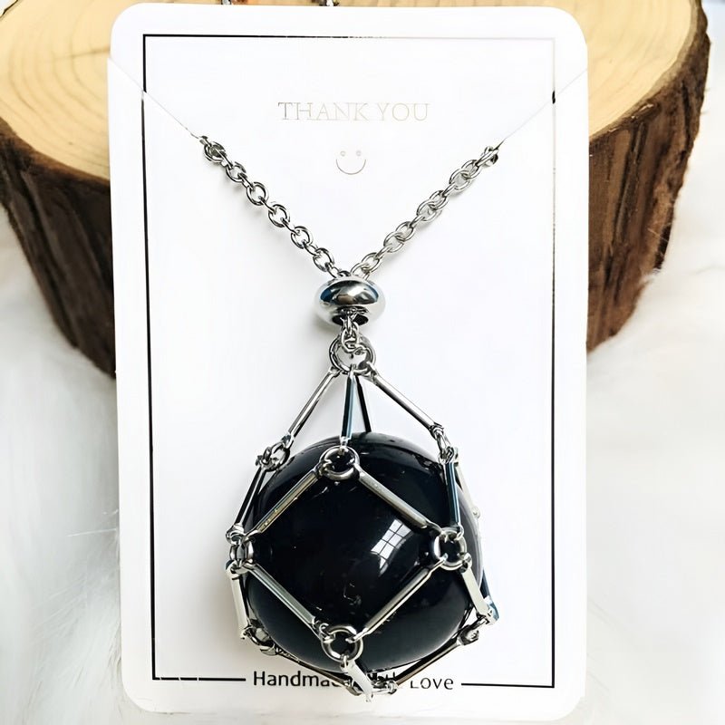 Kette mit Kristallanhänger | Silber Gold | Langlebig | Einzigartig | Stilvoll | Stabil-Zilvber-Schwarzer Onyx-Luzern Mode