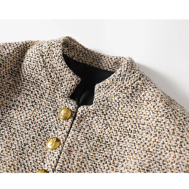 Herren Tweed Jacke mit Stehkragen und Knopfleiste-L-Luzern Mode