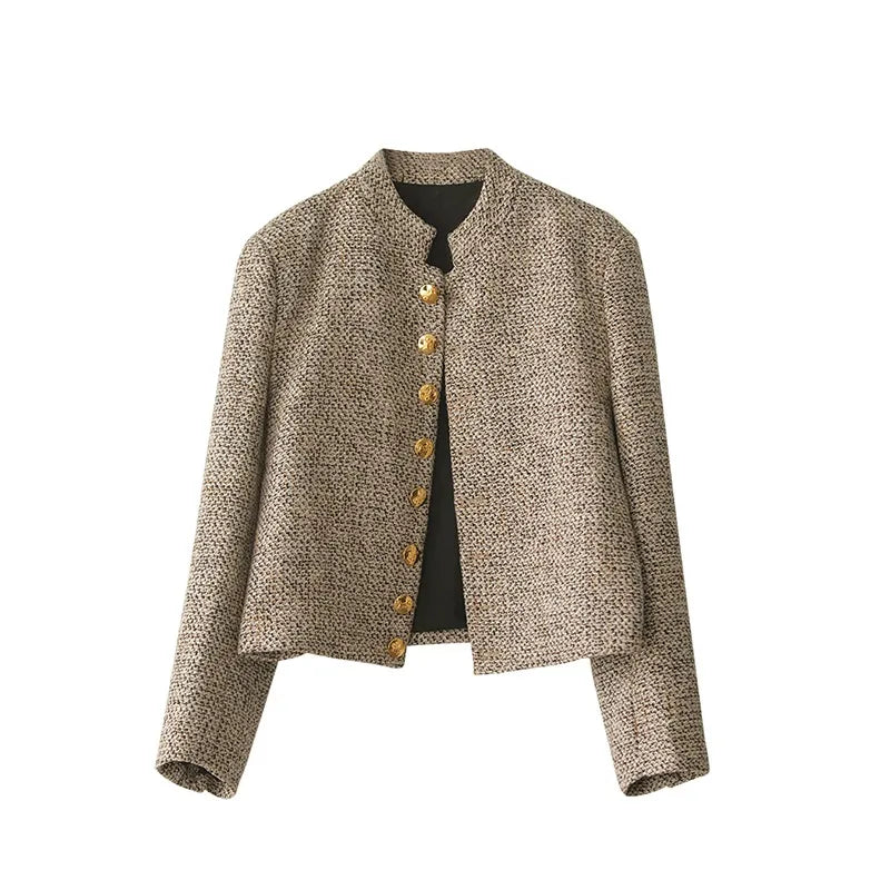 Herren Tweed Jacke mit Stehkragen und Knopfleiste-Luzern Mode
