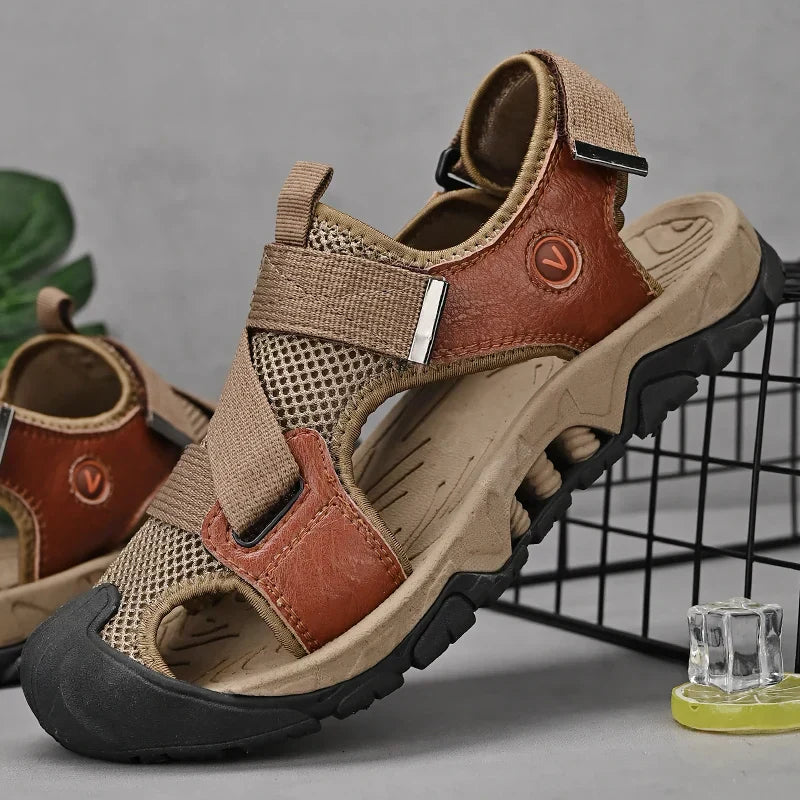 Ledersandalen Herren Khaki | Römischer Schnitt | offen | Echtleder | atmungsaktiv-Luzern Mode