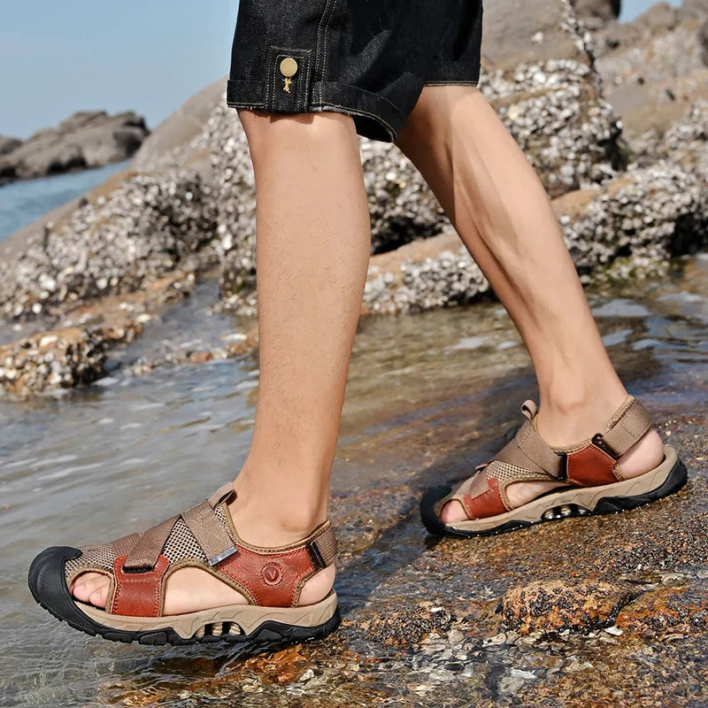 Ledersandalen Herren Khaki | Römischer Schnitt | offen | Echtleder | atmungsaktiv-Luzern Mode