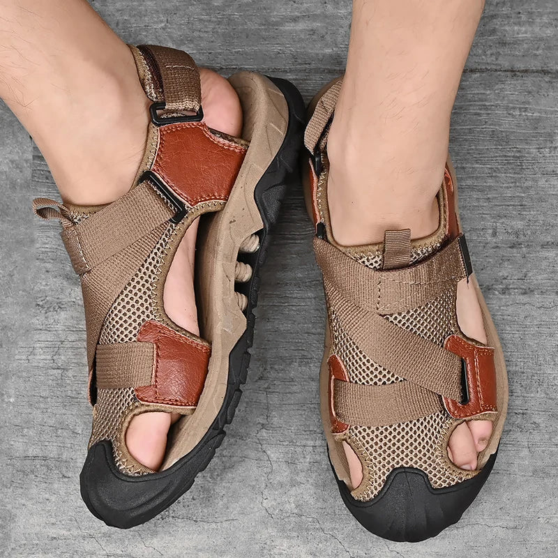 Ledersandalen Herren Khaki | Römischer Schnitt | offen | Echtleder | atmungsaktiv-39-Luzern Mode