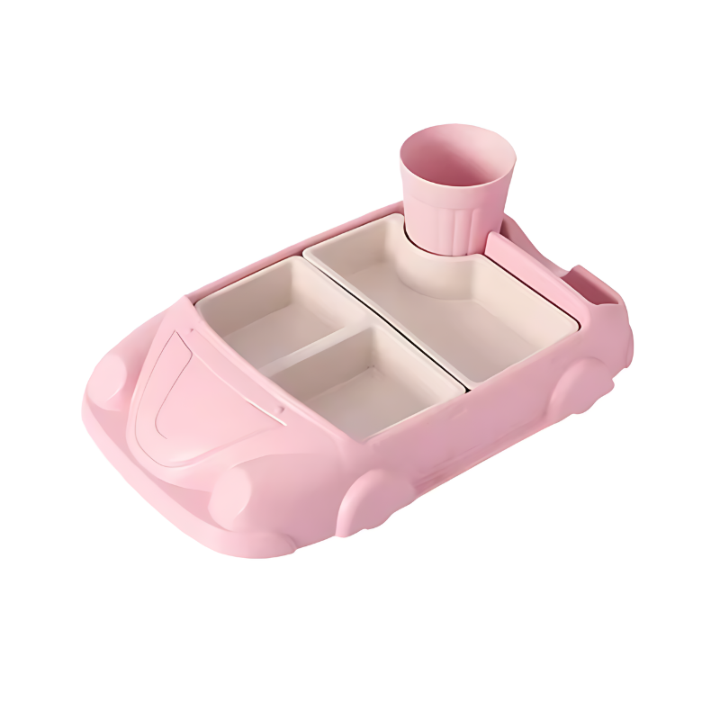 Kinder Essgeschirr | Fahrzeuge | Teller | Fächer | Becher | Besteck | Spaß | Vielseitig-Auto 1-Rosa-Luzern Mode