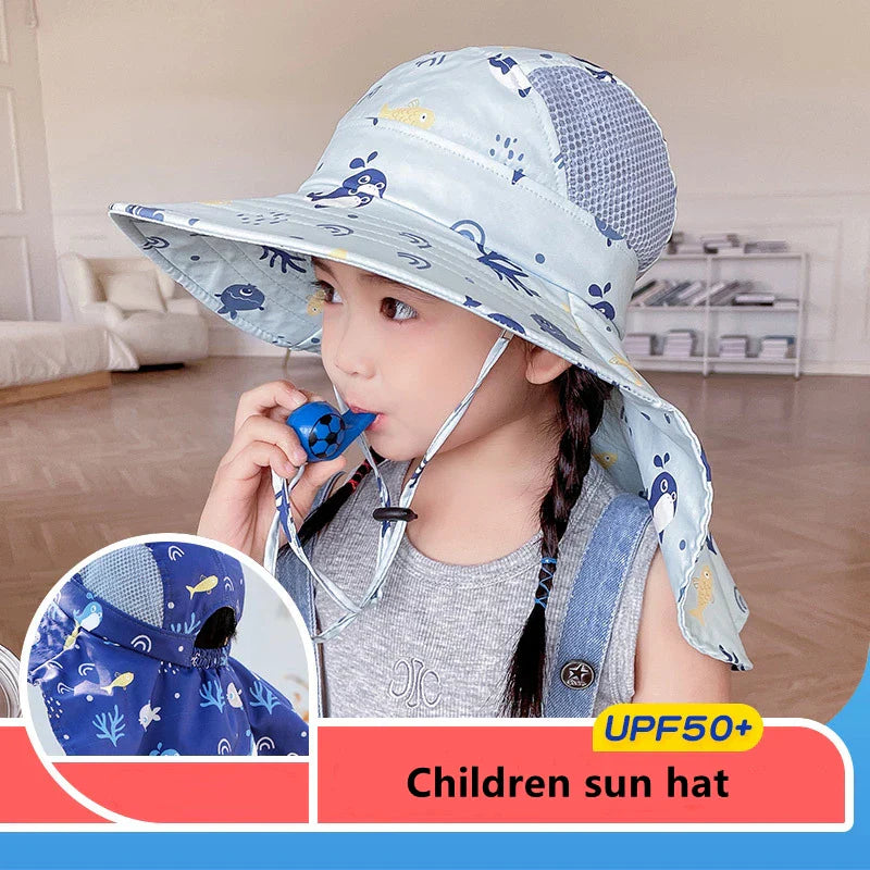 Mädchen Sonnenhut mit Nackenschutz für Sommerausflüge-Hellblau-Luzern Mode