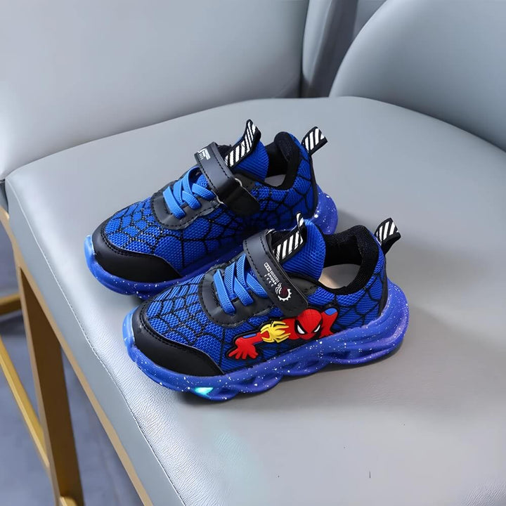 Kindersneakers | LED | Spiderman | Klettverschluss | Niedrig | Gummisohle-Blau-21-Luzern Mode