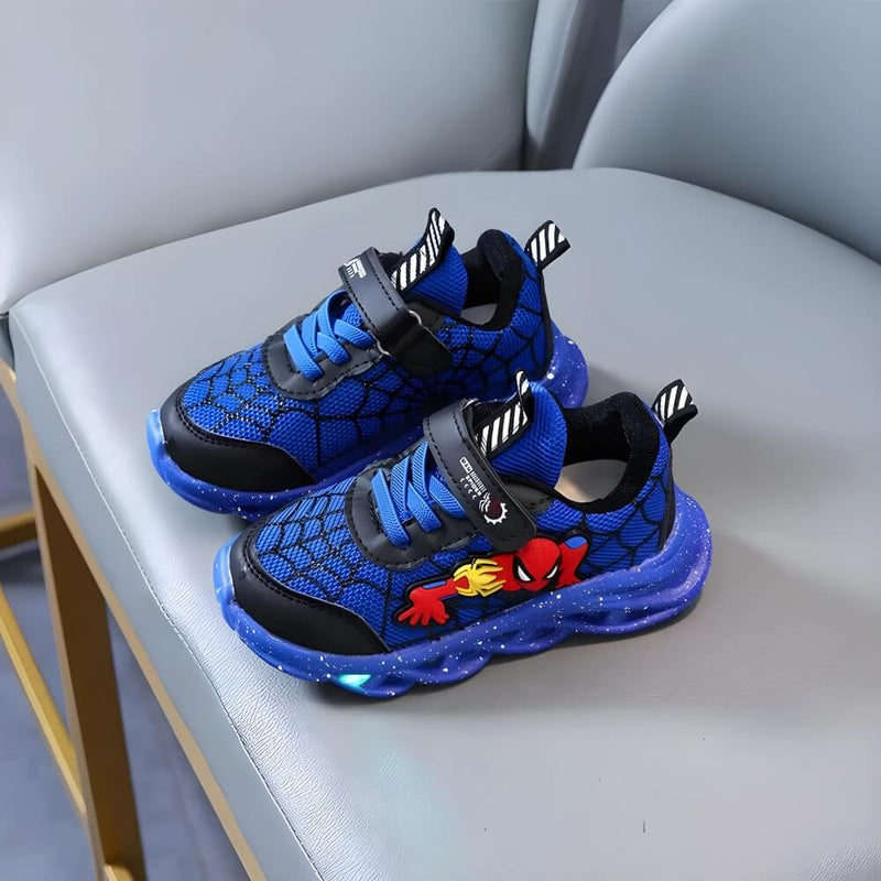 Kindersneakers | LED | Spiderman | Klettverschluss | Niedrig | Gummisohle-Blau-21-Luzern Mode