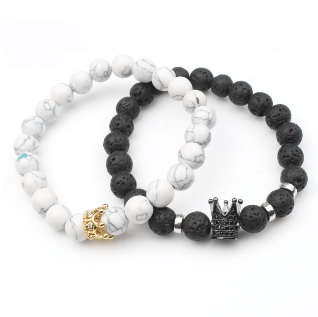 Partnerarmband-Set | Liebe Lavastein King Queen Howlith Stilvoll-Luzern Mode