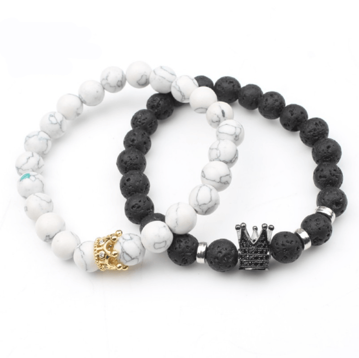 Partnerarmband-Set | Liebe Lavastein King Queen Howlith Stilvoll-Luzern Mode