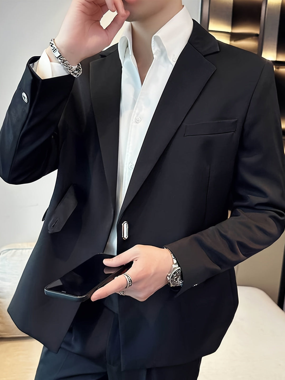 Herren Anzug Slim Fit Business Sakko mit Gürtelverschluss-Luzern Mode