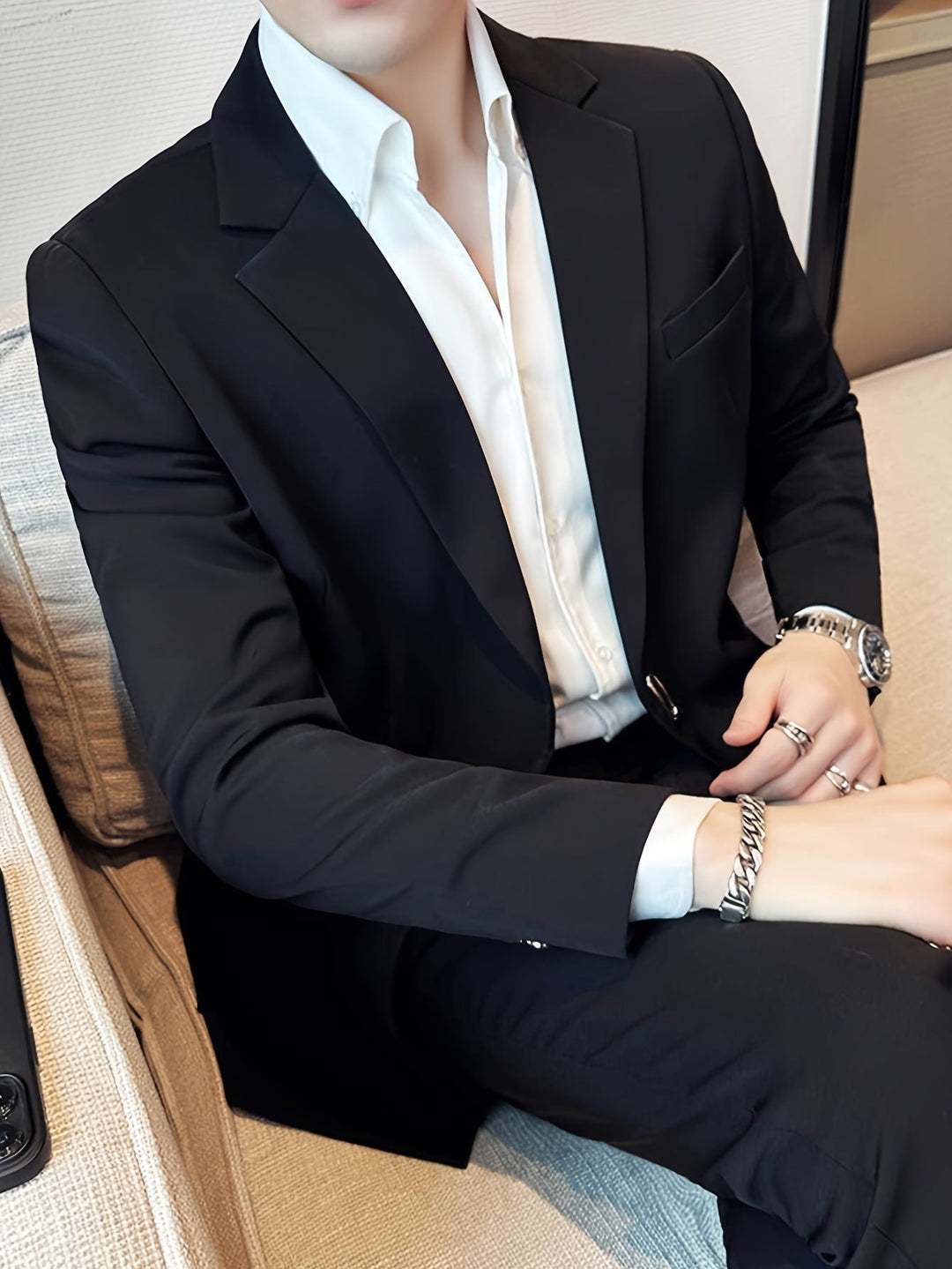 Herren Anzug Slim Fit Business Sakko mit Gürtelverschluss-Luzern Mode