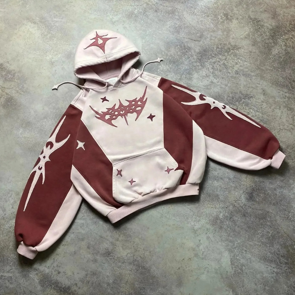 Unisex Hoodie mit Abstraktem Design und Kapuze-Rot Rosa-XS-Luzern Mode