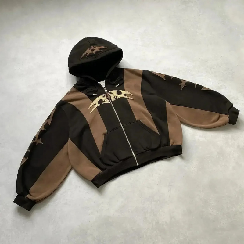 Unisex Hoodie mit Abstraktem Design und Kapuze-Schwarzbraun-XS-Luzern Mode
