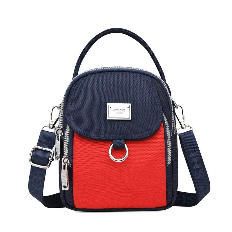 Damen Rucksack | Kompakt | Verstellbar | Leder | Reißverschluss | Leicht-Blau/Rot-Luzern Mode