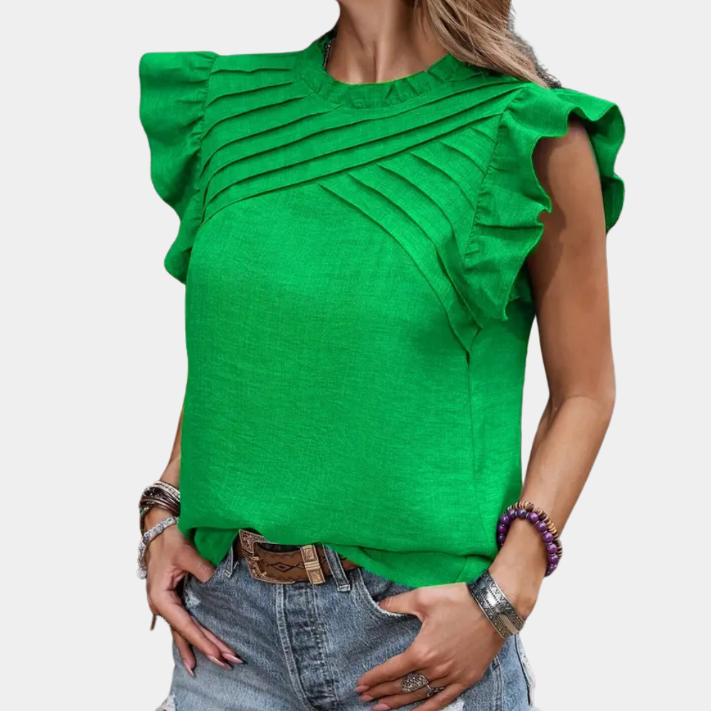 Damen Sommer Faltentop mit Rüschenärmeln - Elegant-Luzern Mode