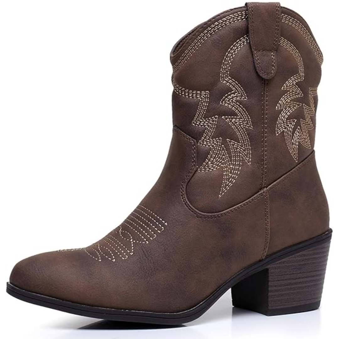 Westernstiefel Damen mit Stickerei und Blockabsatz-Braun-35.5-Luzern Mode