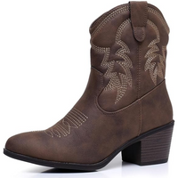 Westernstiefel Damen mit Stickerei und Blockabsatz-Braun-35.5-Luzern Mode