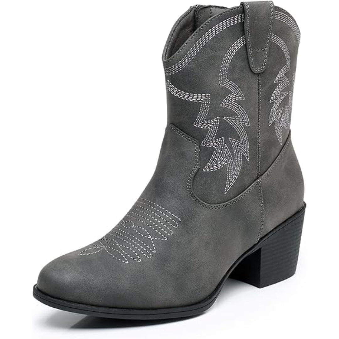 Westernstiefel Damen mit Stickerei und Blockabsatz-Grau-35.5-Luzern Mode