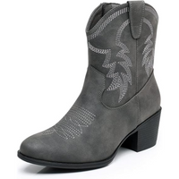 Westernstiefel Damen mit Stickerei und Blockabsatz-Grau-35.5-Luzern Mode