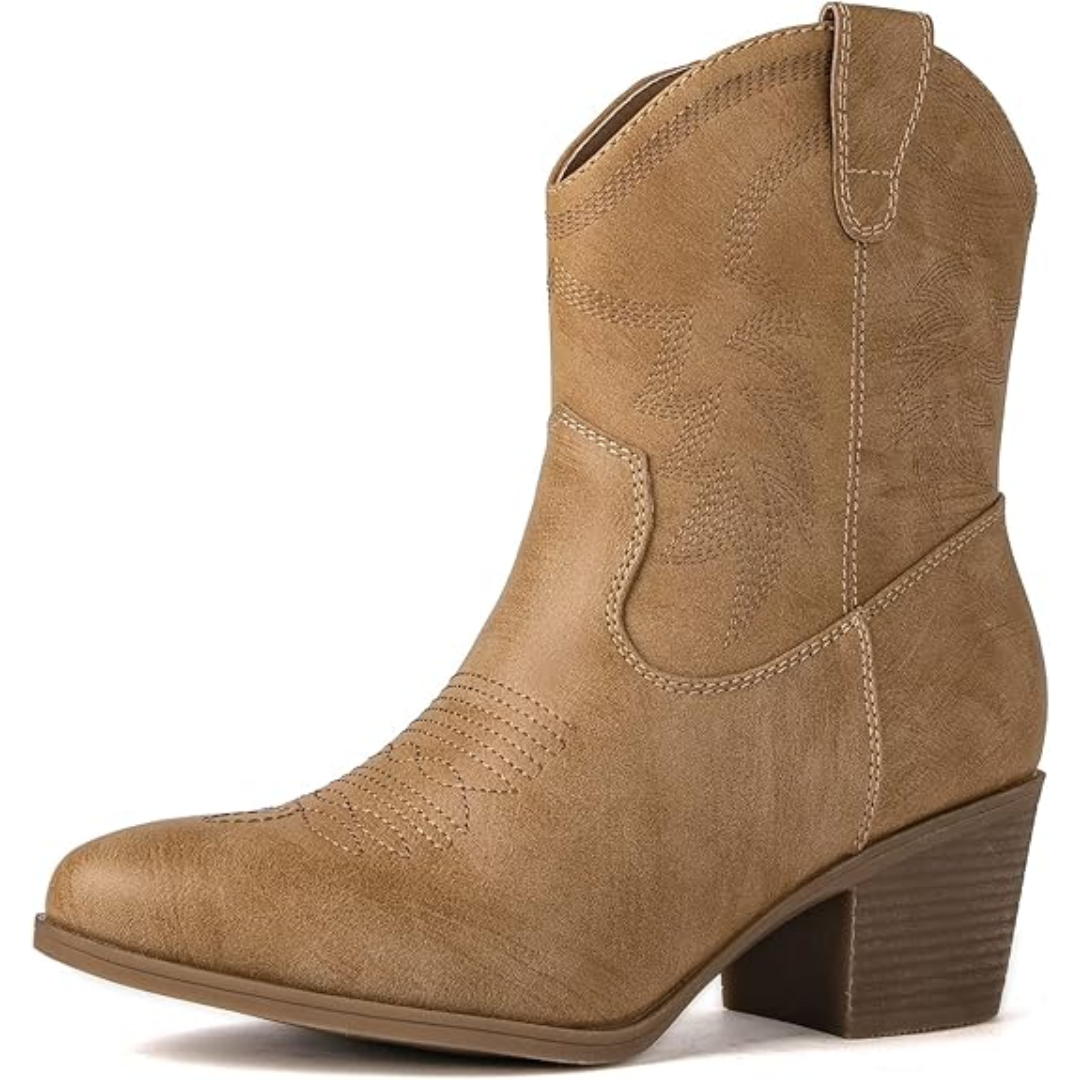 Westernstiefel Damen mit Stickerei und Blockabsatz-Khaki-35.5-Luzern Mode