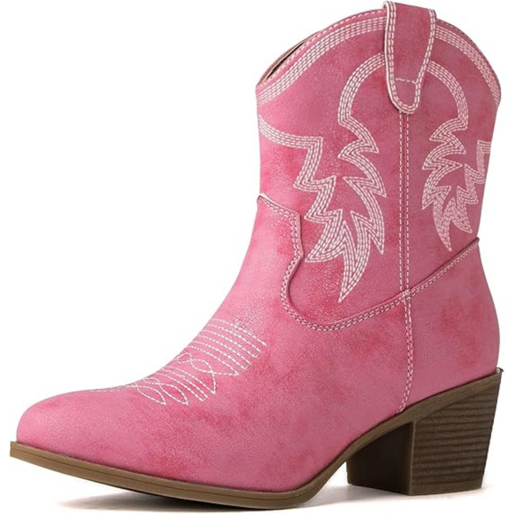 Westernstiefel Damen mit Stickerei und Blockabsatz-Rosa-35.5-Luzern Mode