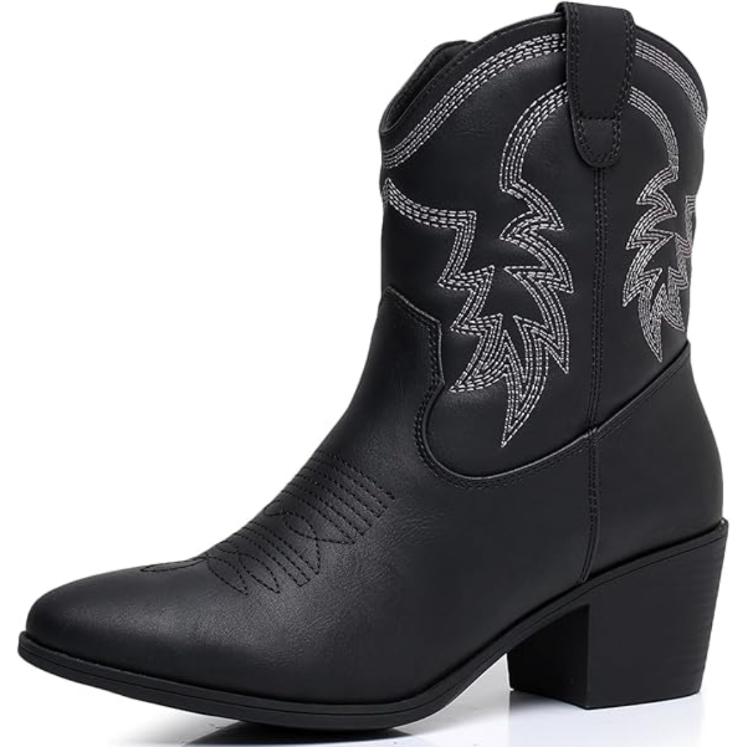 Westernstiefel Damen mit Stickerei und Blockabsatz-Schwarz 1-35.5-Luzern Mode