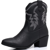 Westernstiefel Damen mit Stickerei und Blockabsatz-Schwarz 1-35.5-Luzern Mode