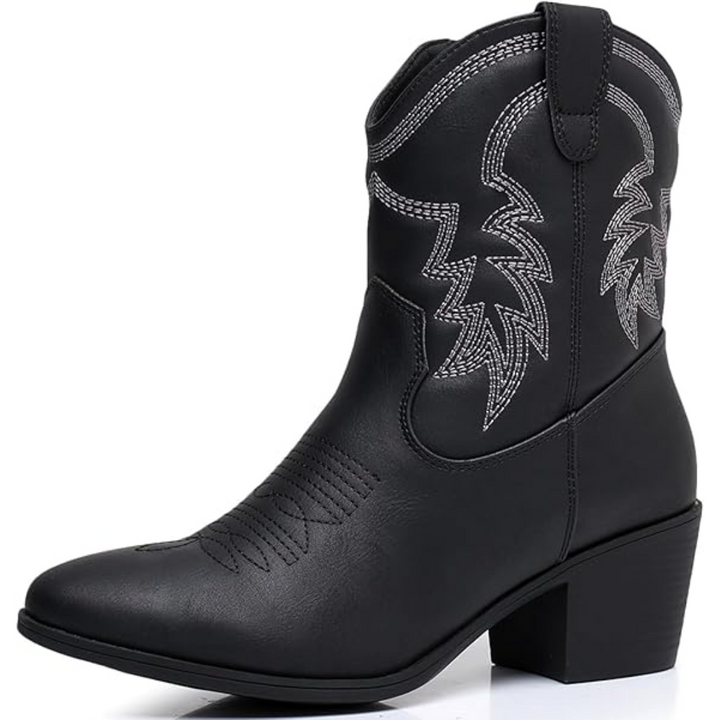 Westernstiefel Damen mit Stickerei und Blockabsatz-Schwarz 1-35.5-Luzern Mode