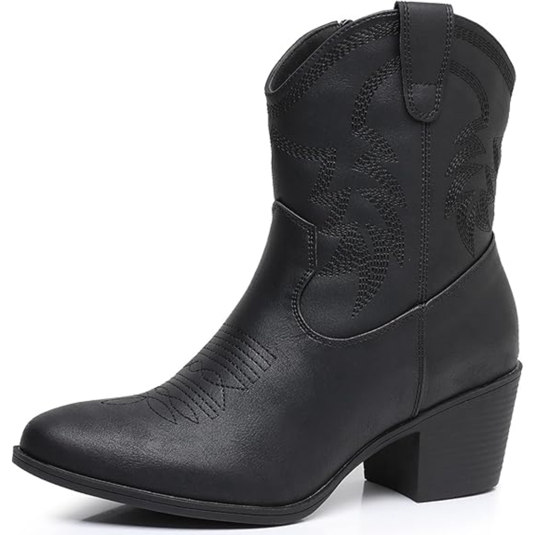Westernstiefel Damen mit Stickerei und Blockabsatz-Schwarz-35.5-Luzern Mode