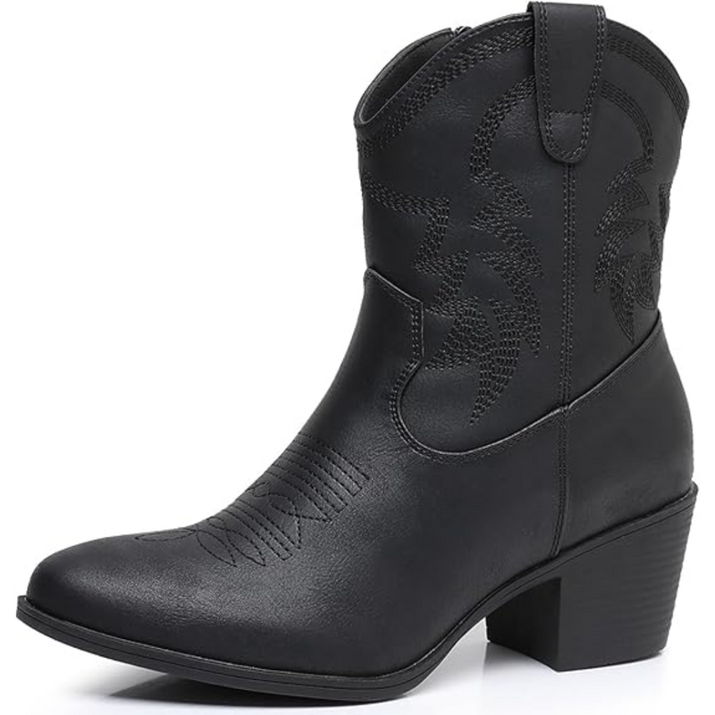 Westernstiefel Damen mit Stickerei und Blockabsatz-Schwarz-35.5-Luzern Mode