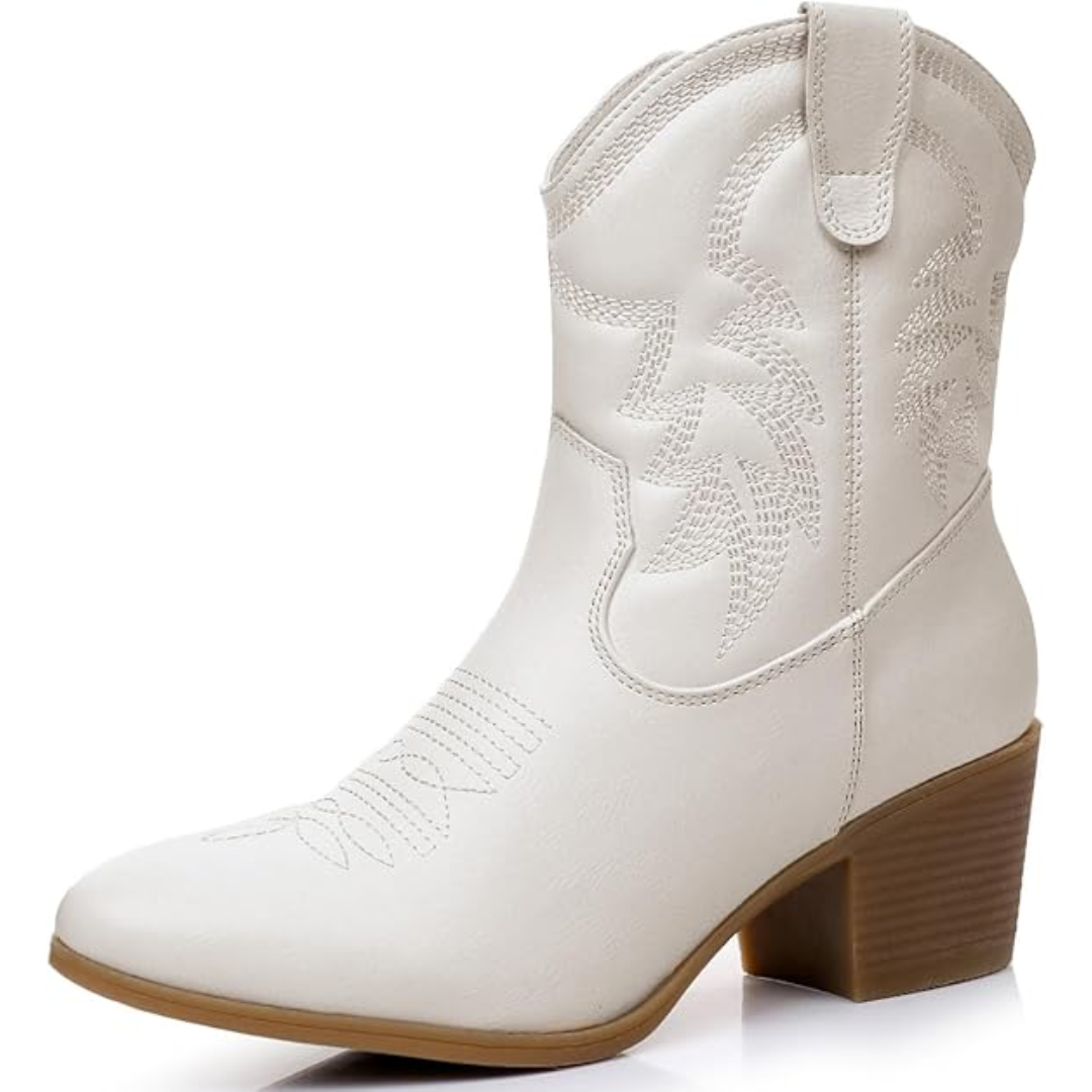 Westernstiefel Damen mit Stickerei und Blockabsatz-Weiß-35.5-Luzern Mode