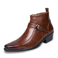 Herren Stiefeletten mit Schnalle - Elegante Lederstiefel-Braun-39-Luzern Mode