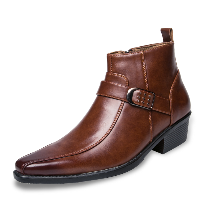 Herren Stiefeletten mit Schnalle - Elegante Lederstiefel-Braun-39-Luzern Mode