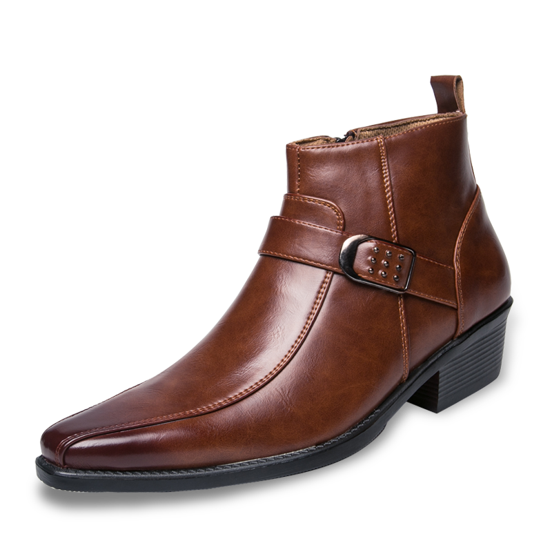 Herren Stiefeletten mit Schnalle - Elegante Lederstiefel-Braun-39-Luzern Mode