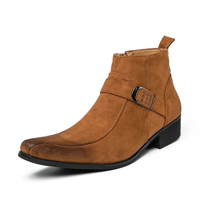 Herren Stiefeletten mit Schnalle - Elegante Lederstiefel-Braun/Schwarz-39-Luzern Mode