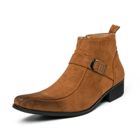 Herren Stiefeletten mit Schnalle - Elegante Lederstiefel-Braun/Schwarz-39-Luzern Mode