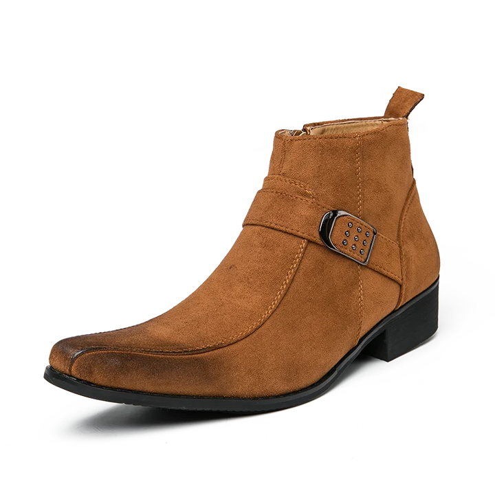 Herren Stiefeletten mit Schnalle - Elegante Lederstiefel-Braun/Schwarz-39-Luzern Mode