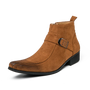 Herren Stiefeletten mit Schnalle - Elegante Lederstiefel-Braun/Schwarz-39-Luzern Mode
