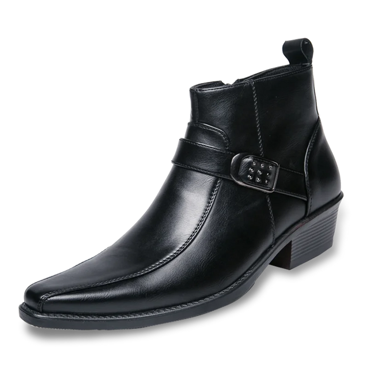 Herren Stiefeletten mit Schnalle - Elegante Lederstiefel-Schwarz-39-Luzern Mode