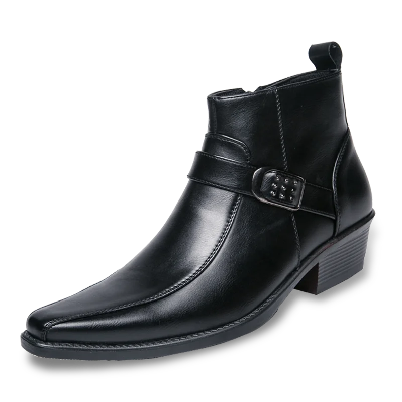 Herren Stiefeletten mit Schnalle - Elegante Lederstiefel-Schwarz-39-Luzern Mode