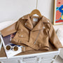 Kinder Lederjacke Biker-Stil mit Reißverschluss und Gürtel-Braun-12-24M (90)-Luzern Mode